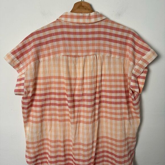 Madewell Pink Coral Central Tunic Shirt in Ombré Gingham Check Button down XS - Picture 15 of 16